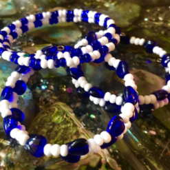 Lord Dark's Handcrafted Orisha Spirit Bead Bracelet Blue and White