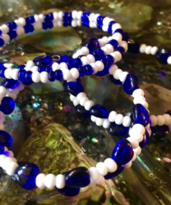 Lord Dark's Handcrafted Orisha Spirit Bead Bracelet Blue and White