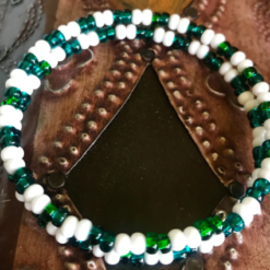 Lord Dark's Handcrafted Orisha Spirit Bead Bracelet Green and White