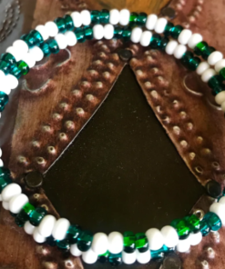Lord Dark's Handcrafted Orisha Spirit Bead Bracelet Green and White