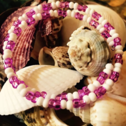 Lord Dark's Handcrafted Orisha Spirit Bead Bracelet Pink and White