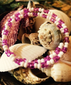 Lord Dark's Handcrafted Orisha Spirit Bead Bracelet Pink and White