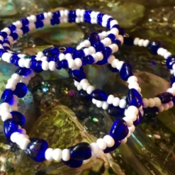 Lord Dark's Handcrafted Orisha Spirit Bead Bracelet Blue and White